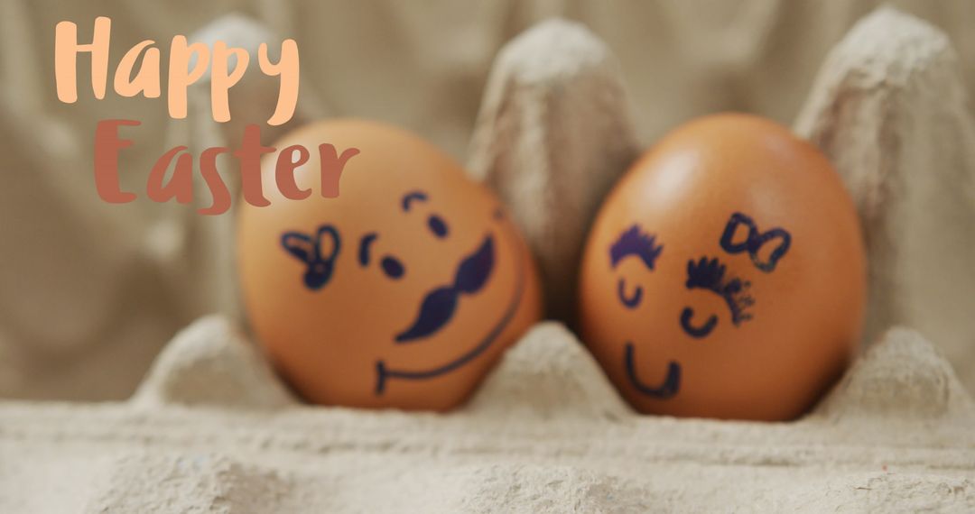 Cute Easter Eggs with Faces in Egg Carton Celebrating Festive Season