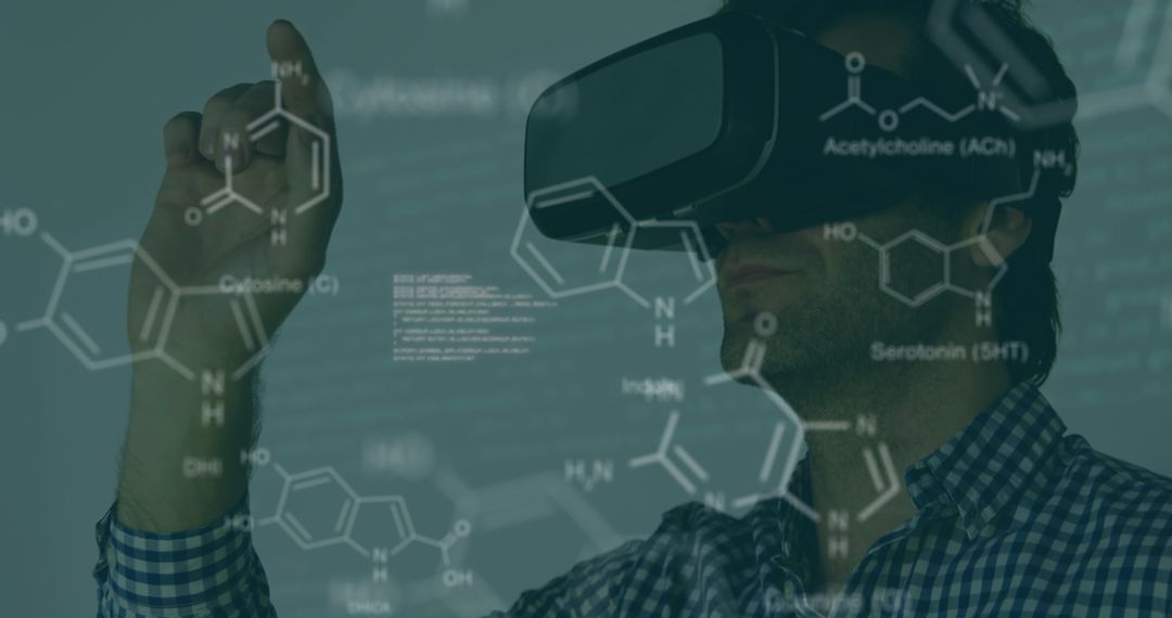 Man Using VR Headset for Virtual Chemical Research Exploration