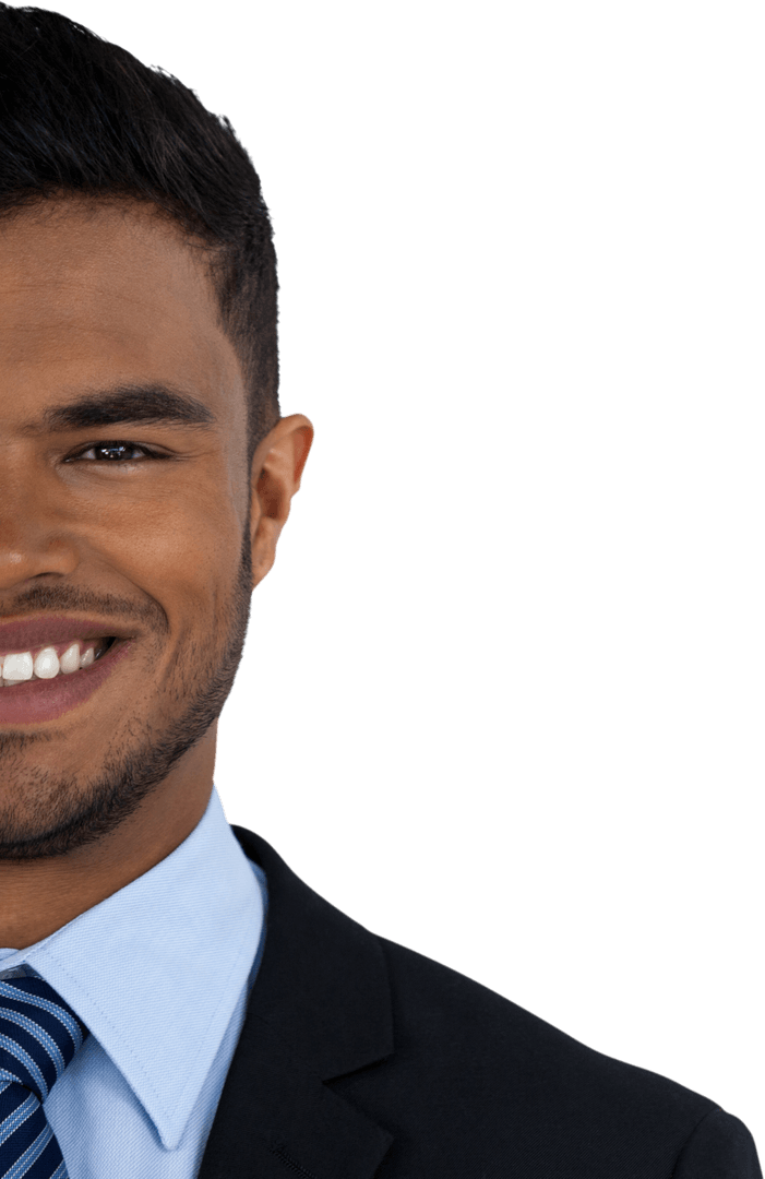 Transparent Half Face of Smiling Latino Businessman