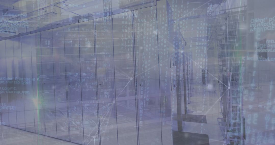 Futuristic Digital Network Overlaying Modern Server Room Technology