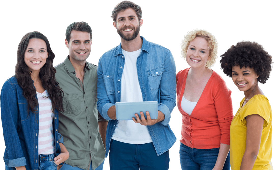 Transparent Diverse Team Collaborating with Tablet Devices