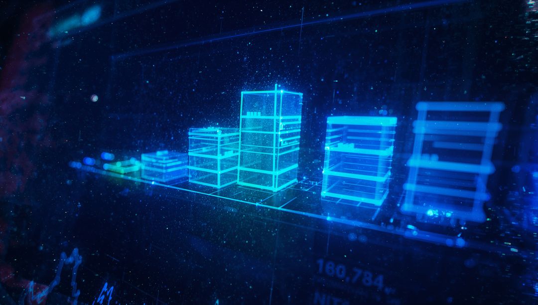 Futuristic Holographic 3D Bar Chart in Virtual Interface