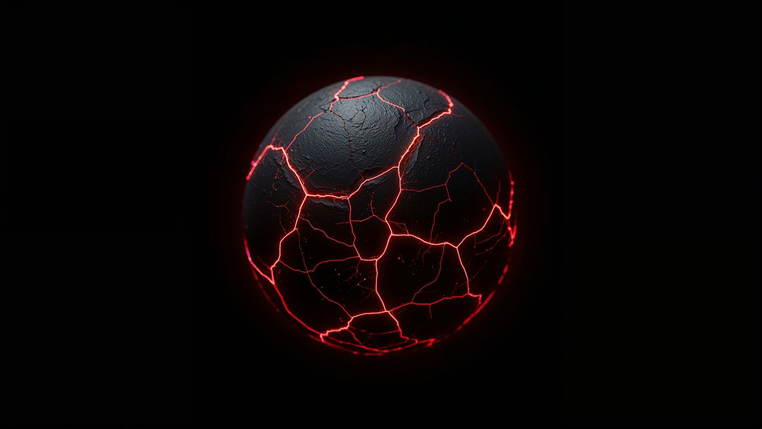 Futuristic Sphere with Cracks and Glowing Red Fissures