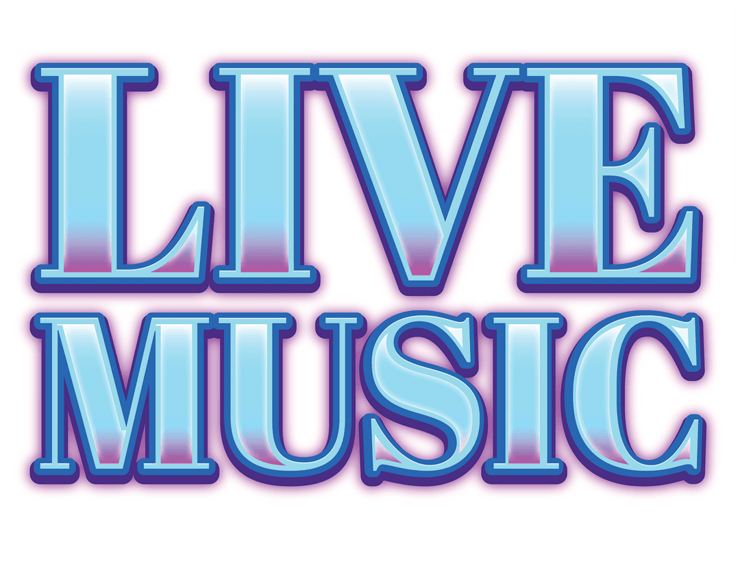Blue Live Music Text Illustration on Transparent Background