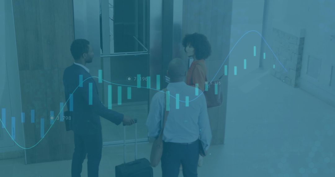 Financial Data Overlay on Diverse Team in Office