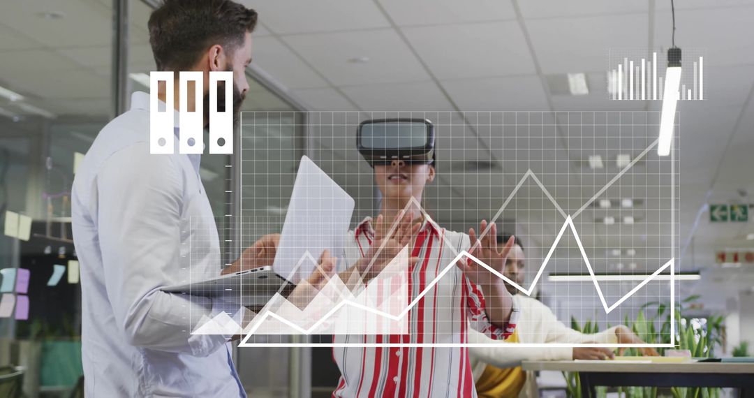 Colleagues Utilizing VR Technology in Modern Office Environment