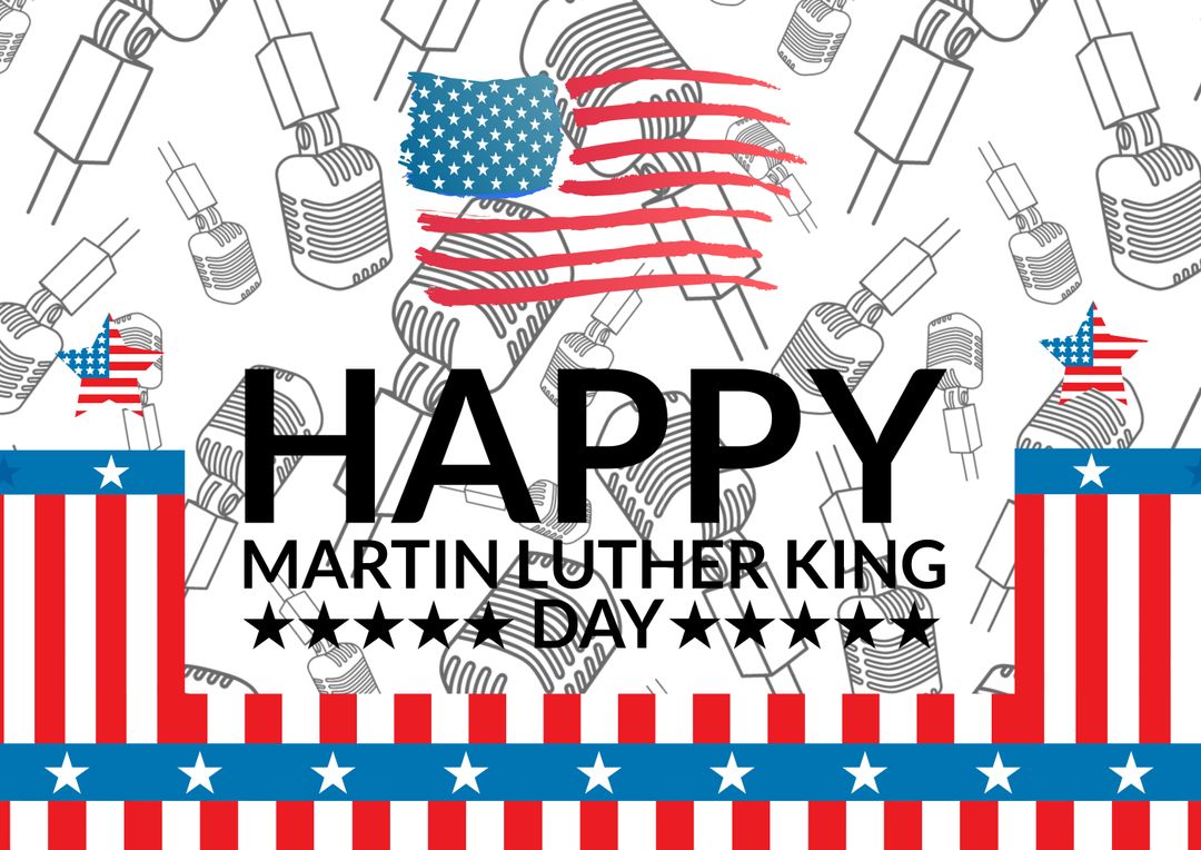 Martin Luther King Day Celebration with Flags and Microphones