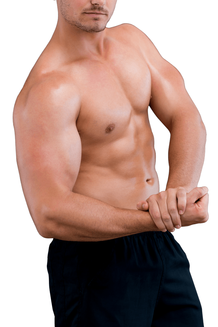 Fit Caucasian Man Flexing Muscles Transparent Background