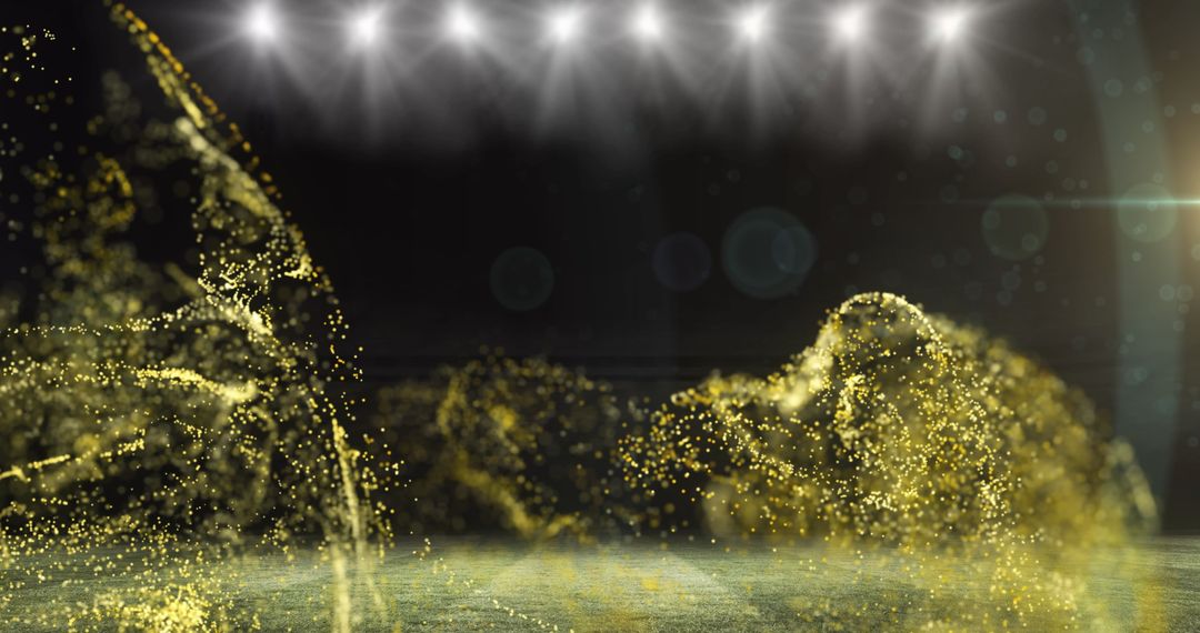 Golden Particle Waves in Floodlit Stadium Atmosphere
