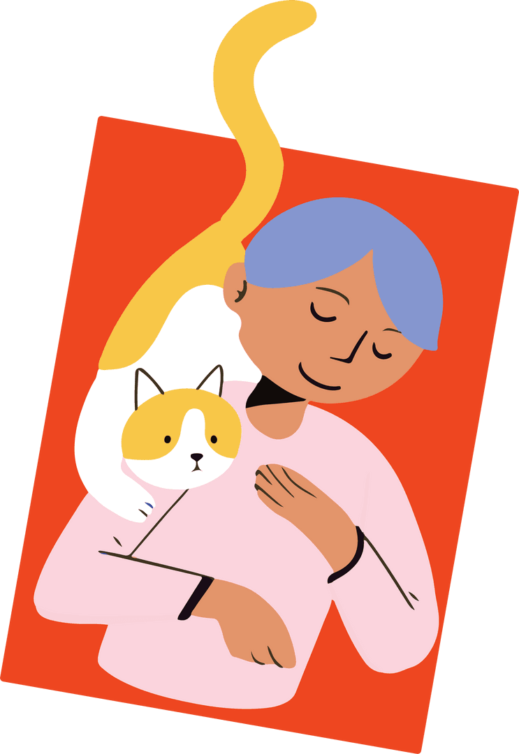 Person Petting Yellow-Patch Cat on Transparent Background