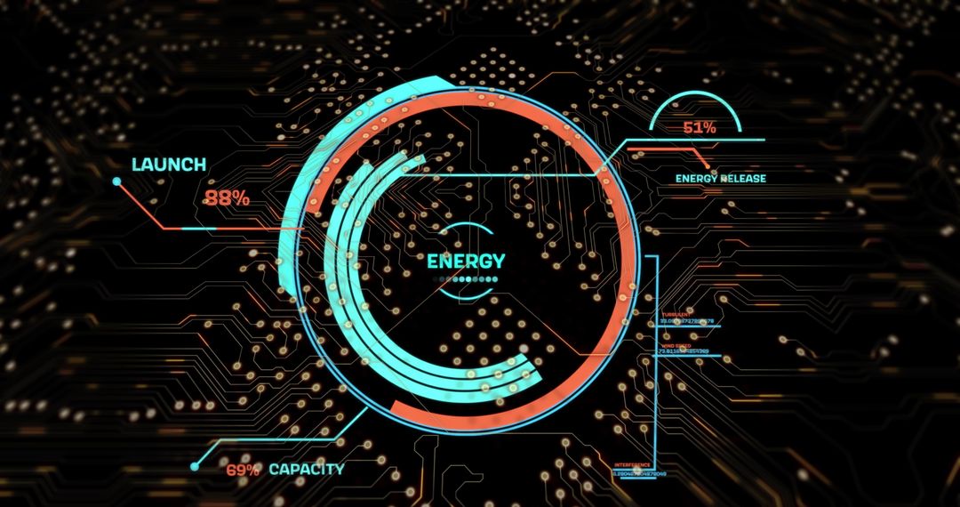 Digital Data Visualization on Circuit Board Background