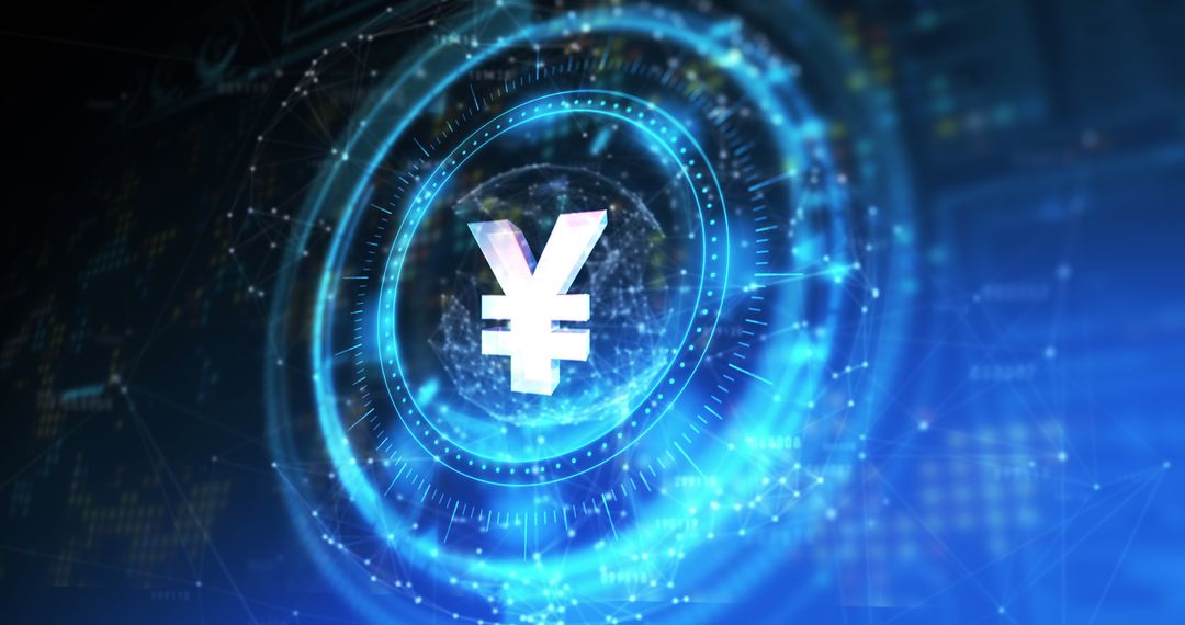 Digital Yen Symbol in Futuristic Virtual Space