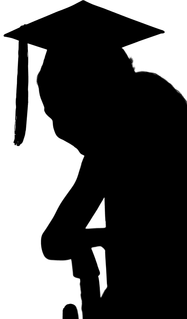 Silhouette Student with Mortar Board in Wheelchair on Transparent Background