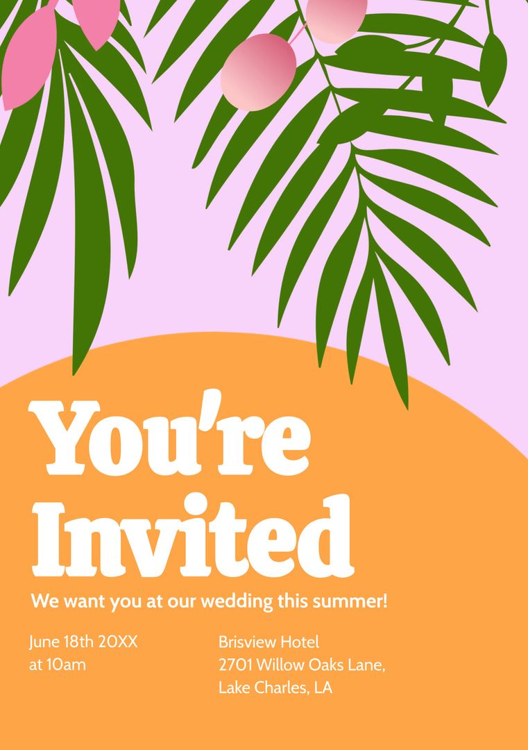 Tropical Wedding Invitation Template with Summer Foliage - Download Free Stock Templates Pikwizard.com