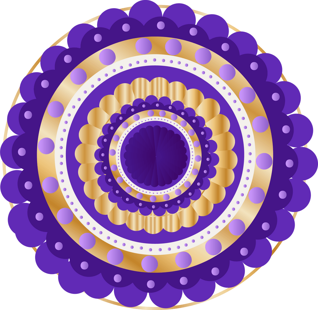 Intricate Mandala Design in Purple and Gold on Transparent Background