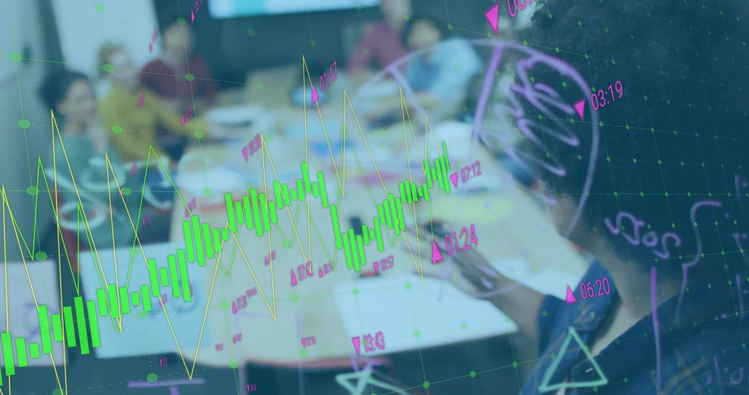 Financial Analysts Discussing Stock Trends with Data Projections