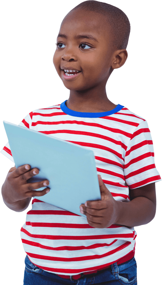 Transparent Image of Joyful Child Holding Tablet