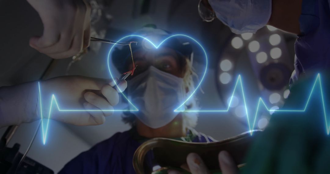 Surgeons in Operating Room with Digital Heart Cardiograph