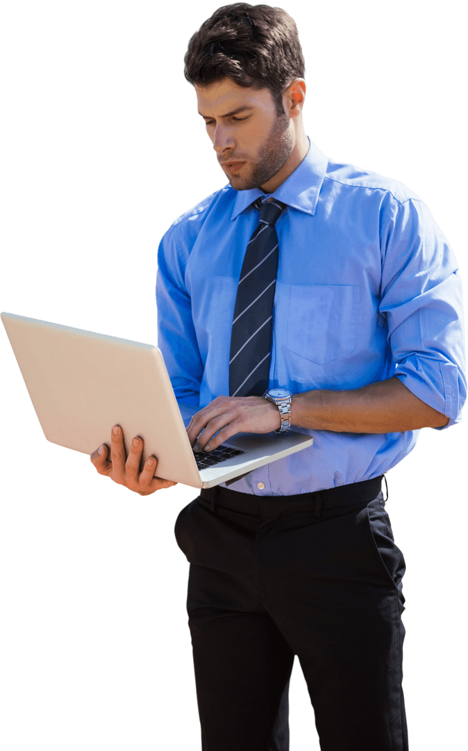 Transparent Smart Businessman Using Laptop