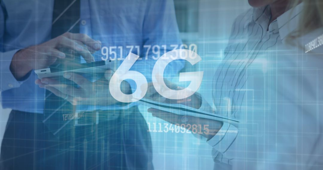 Business Professionals Harnessing 6G Technology on Tablets