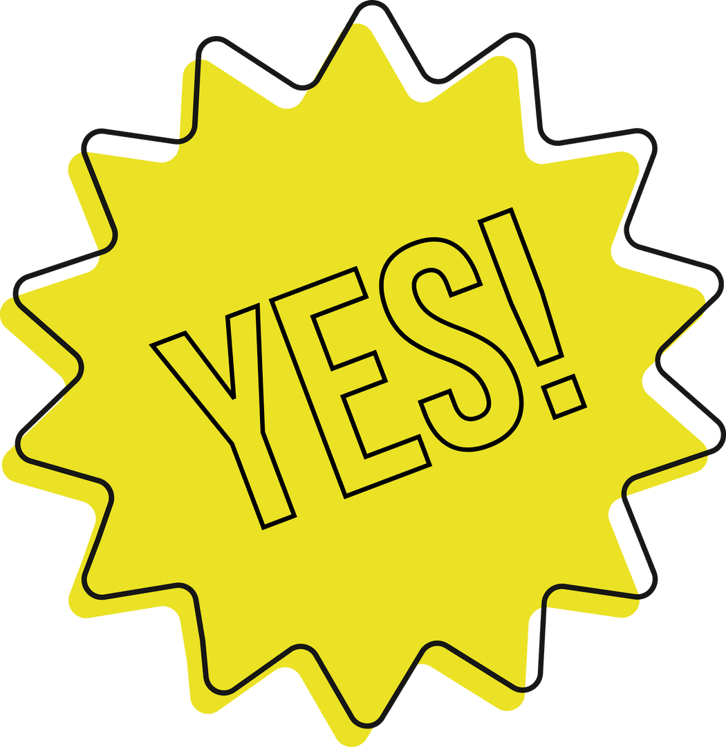 Vibrant Yellow YES! Starburst on Transparent Background