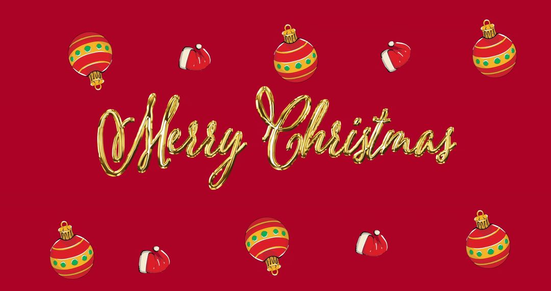Festive Merry Christmas Greeting with Ornaments on Red