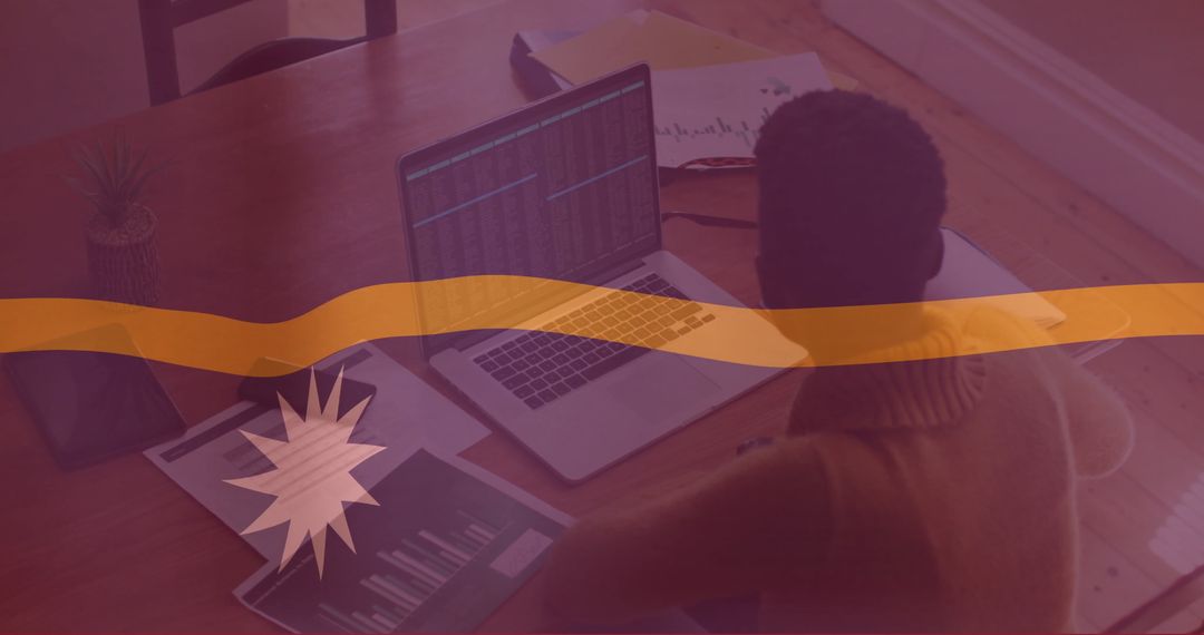 Businessman Analyzing Data with Nauru Flag Overlay Perspective