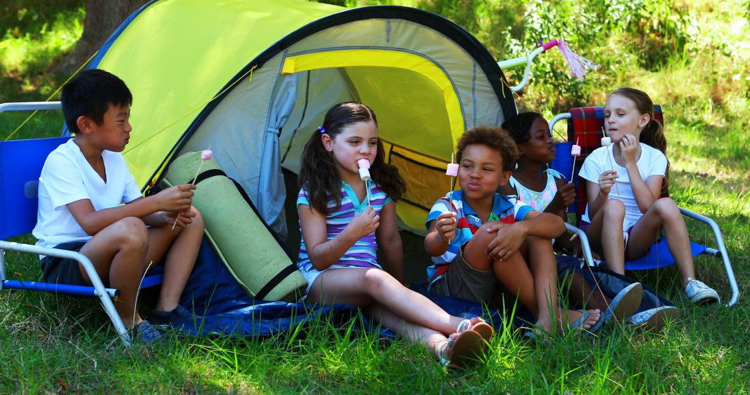 Diverse Group of Children Enjoying Ice Cream at Summer Camp - Free Images, Stock Photos and Pictures on Pikwizard.com