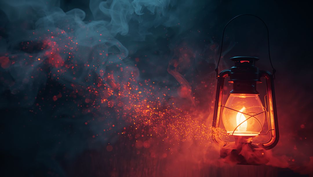 Vintage Lantern with Glowing Embers in Moody Atmosphere