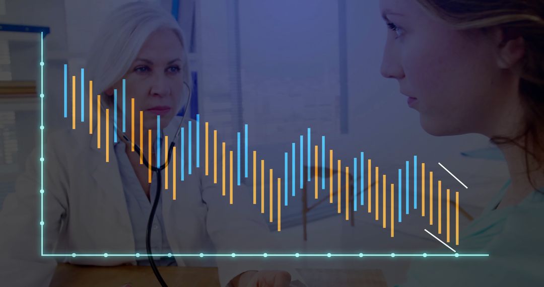 Doctor Using Stethoscope with Interactive Medical Data Overlay