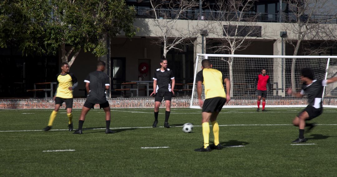 Intense Soccer Game on Outdoor Field with Players in Action