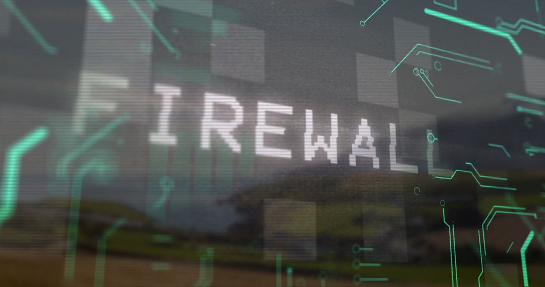 Digital Firewall Concept with Circuit Patterns and Pixelated View