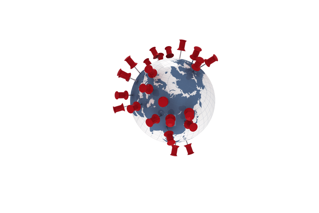 Transparent Globe with Red Pins Illustrating Reminders Isolated