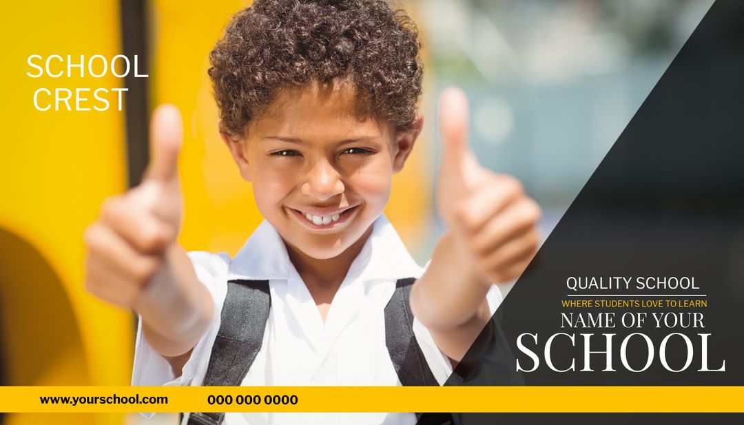 Cheerful Child Giving Thumbs Up Near School Bus