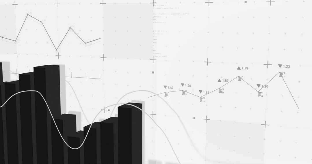Abstract Financial Data Bar Graph with Line Chart Overlay