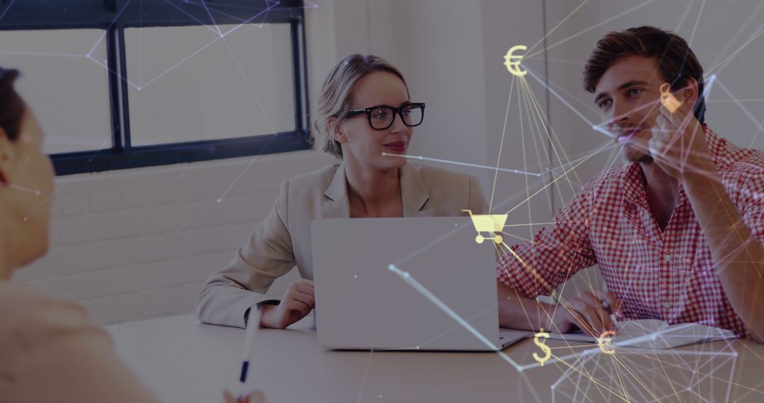 Colleagues Discussing Digital Network Strategy at Office Meeting