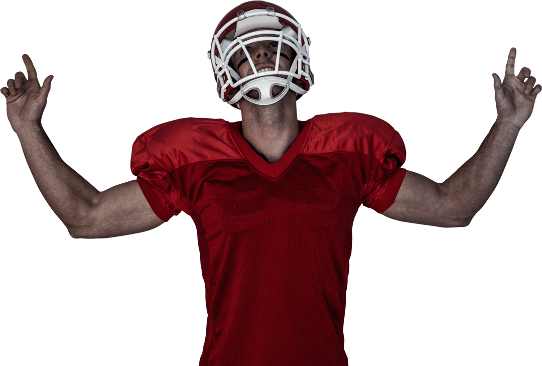 Victorious Rugby Player Celebrating with Raised Arms