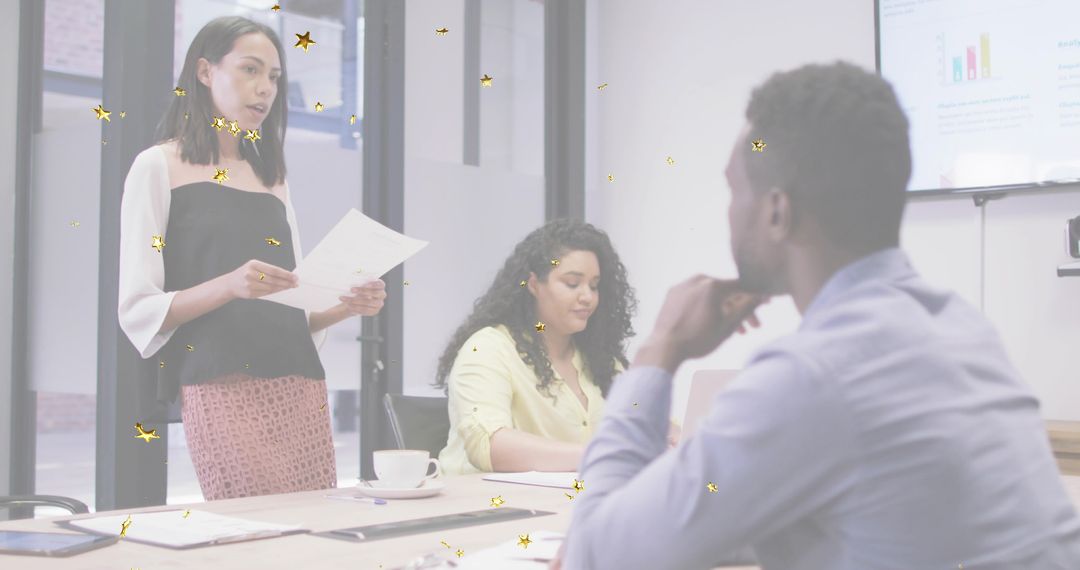 Young Professional Presenting Data in Modern Business Meeting