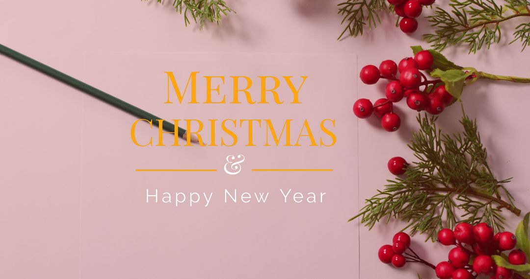 Festive Christmas and New Year Greeting with Red Berries