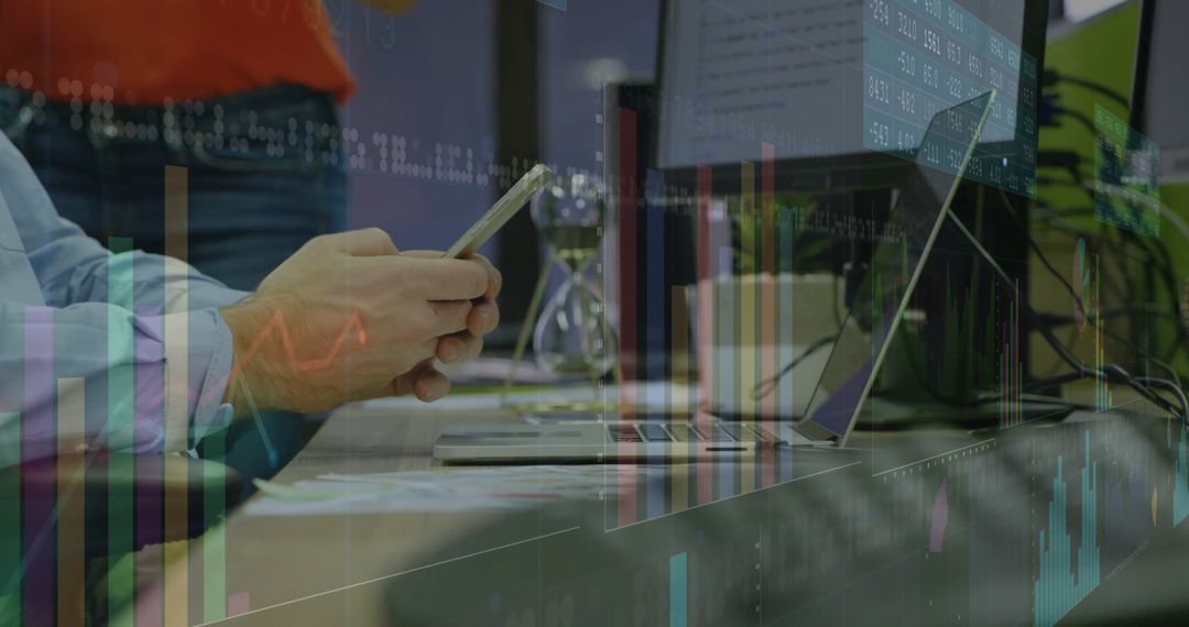 Financial Analysis Digital Data Overlay with Businessman on Smartphone