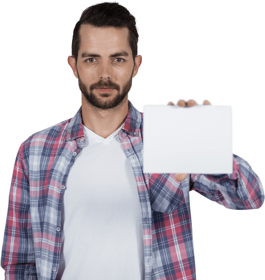 Transparent Background Man Holding Blank Sign Face On