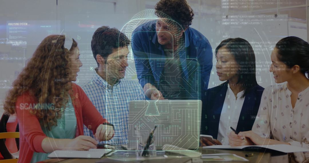 Cybersecurity Meeting with Diverse Team Collaboration in Office