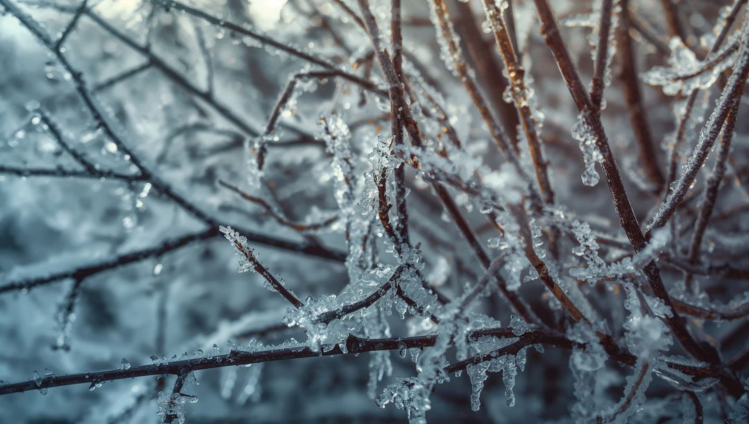 Intricate Ice-Covered Branches in Winter Forest Putting Frost on Display