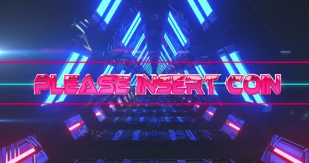 Retro Futuristic Insert Coin Tunnel with Glowing Triangles