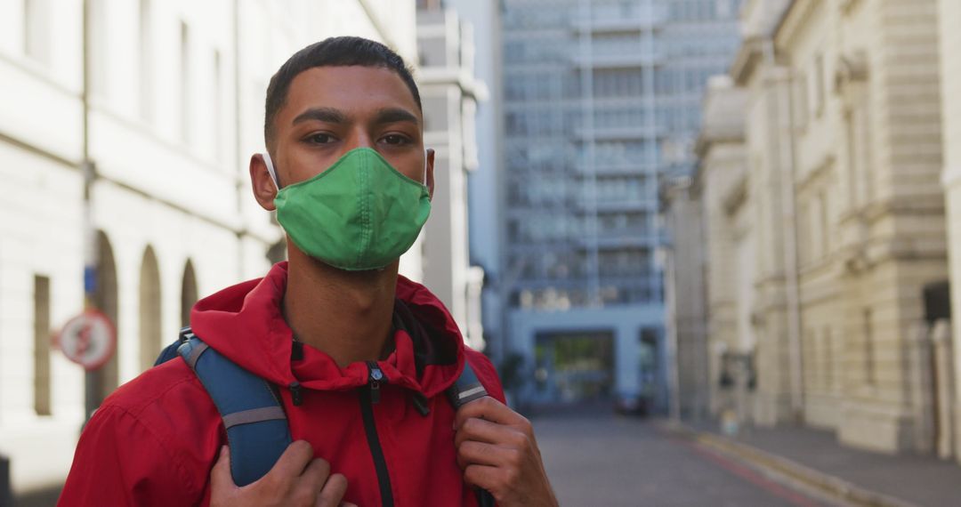 Traveler Wearing Mask Urban Street During Pandemic