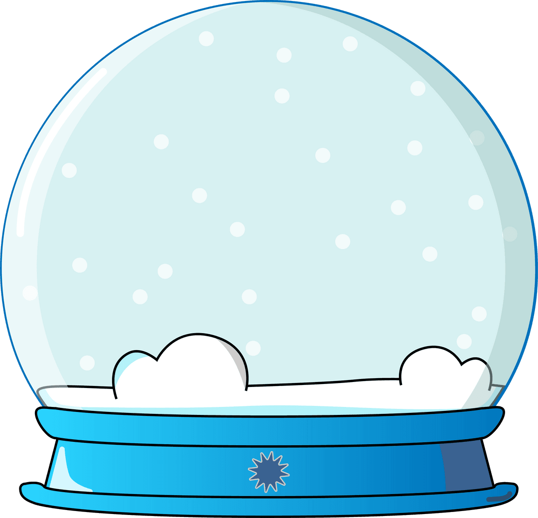 Transparent Snow Globe with Snow and Blue Base, Minimalist Illustration