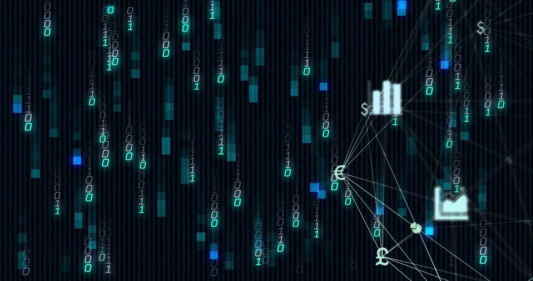 Binary Code and Financial Symbols on Digital Background