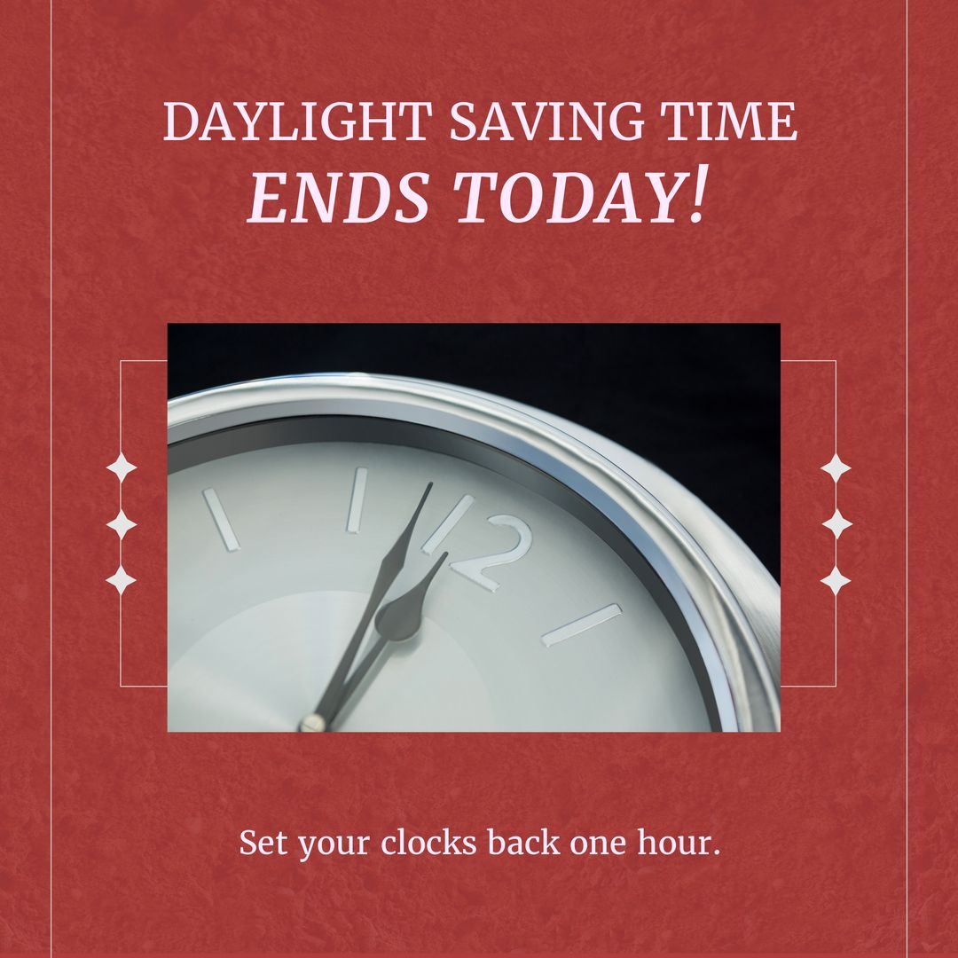 Composition of end of daylight saving time text over clock - Download Free Stock Templates Pikwizard.com