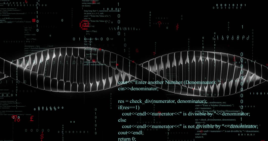 Futuristic 3D DNA Helix with Streaming C++ Code in Digital Space