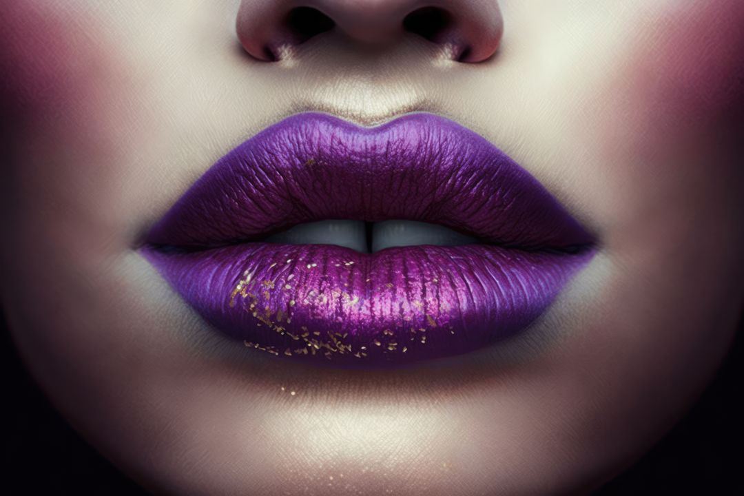 Close-Up of Woman's Lips with Purple Lipstick and Gold Glitter - Free Images, Stock Photos and Pictures on Pikwizard.com